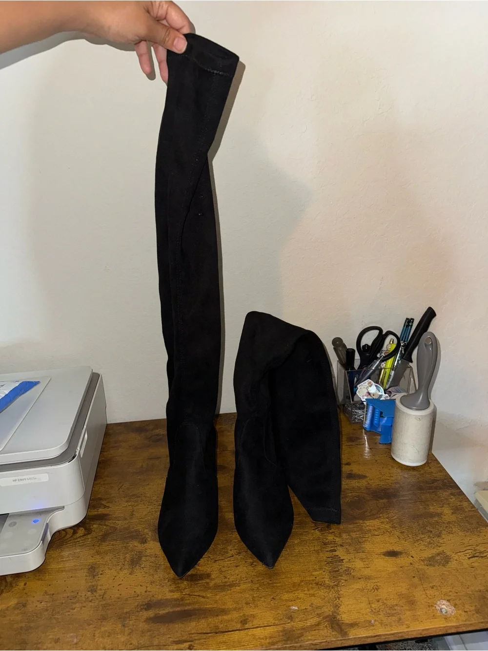 Women’s Wild Diva Black Suede Over-the-Knee Pointed Toe Heeled Boots